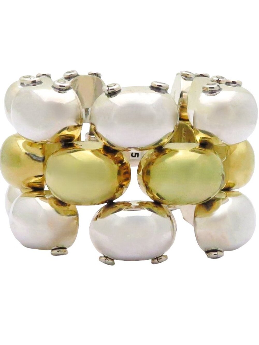 Taxco Mexico Heavy Sterling Silver/Brass Modernist Multi Row Dome Link Bracelet